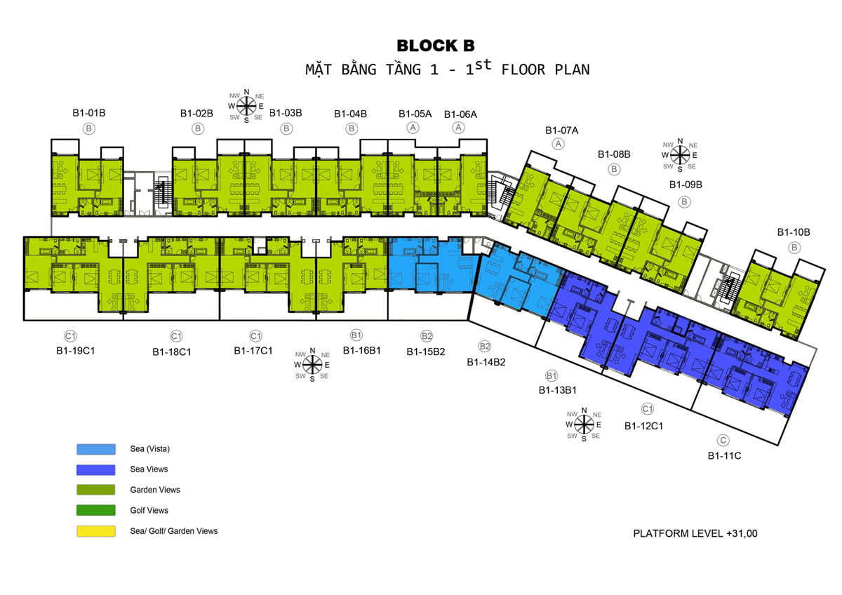 Mặt bằng tầng 1 Block B Căn hộ Ocean Vista Phan Thiết