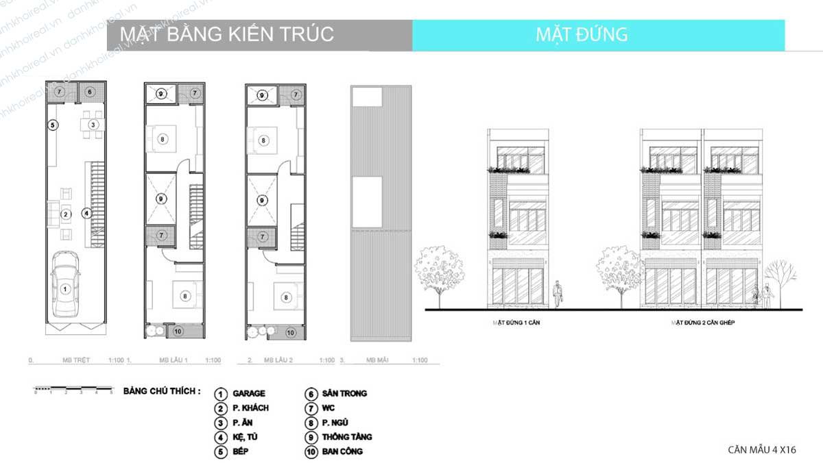 Mặt bằng đứng Kiến trúc Nhà phố Dự án Alva Plaza Bình Dương