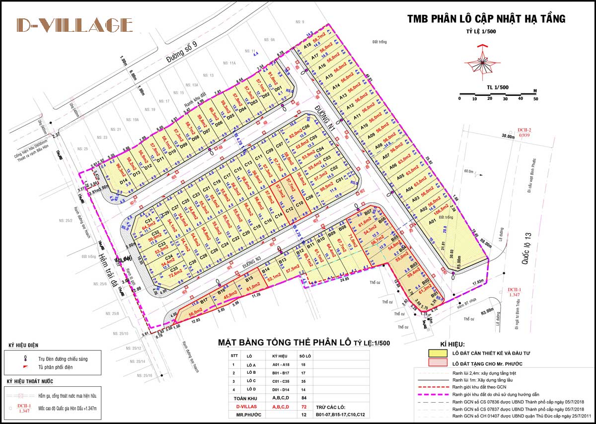 Mặt bằng phân lô Khu Dân Cư D-VILLAGE Thủ Đức