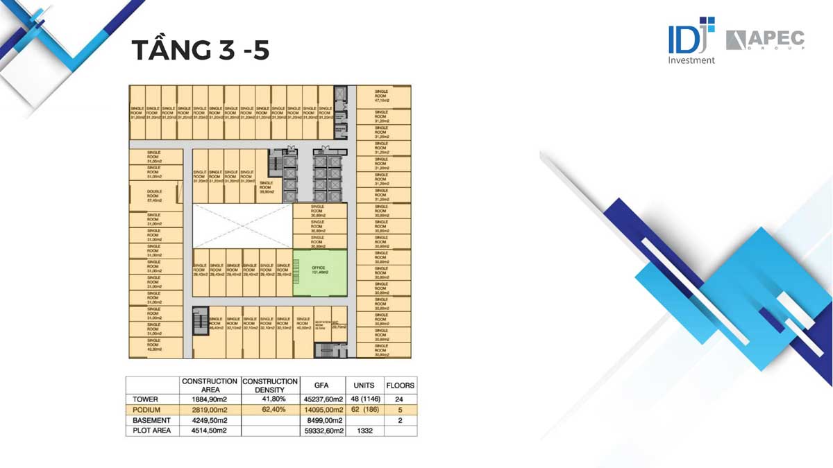 Mặt bằng Tầng 3 – 5 Dự án Căn hộ Apec Mandala Grand Phú Yên