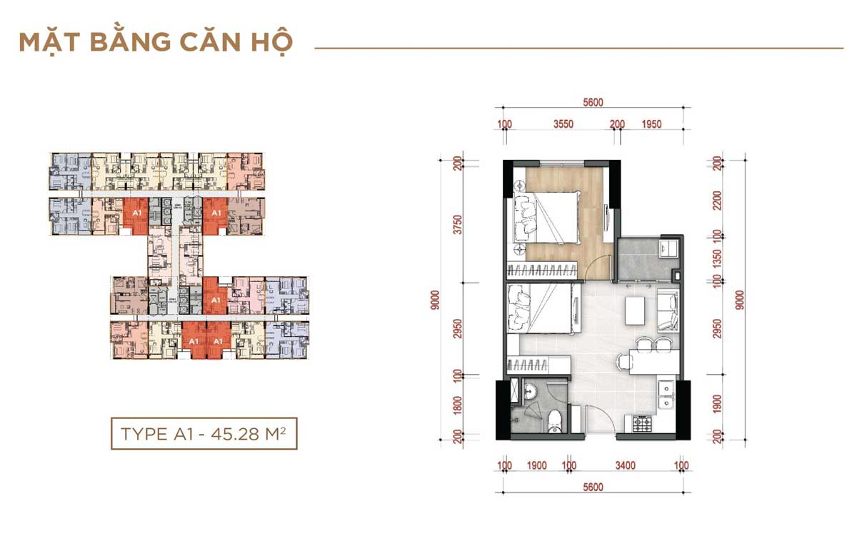 Thiết kế Căn hộ Type A1 – 45.28m2 La Partenza Nhà Bè