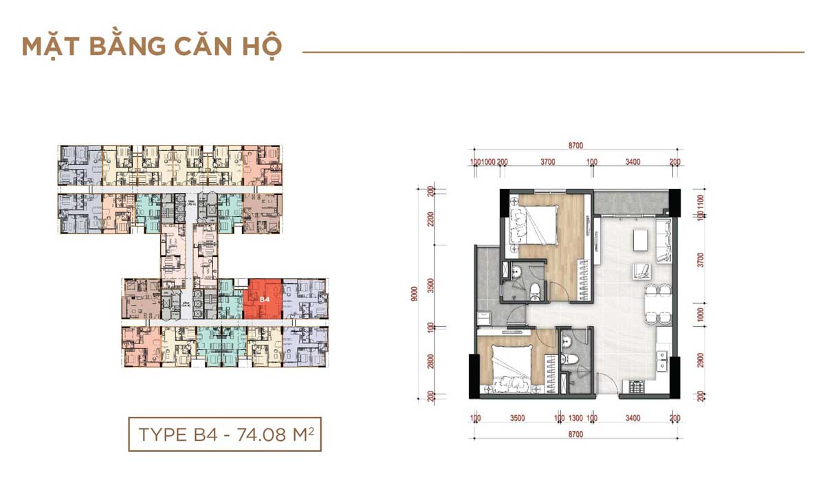 Thiết kế Căn hộ Type B4 – 74.08m2 La Partenza Nhà Bè