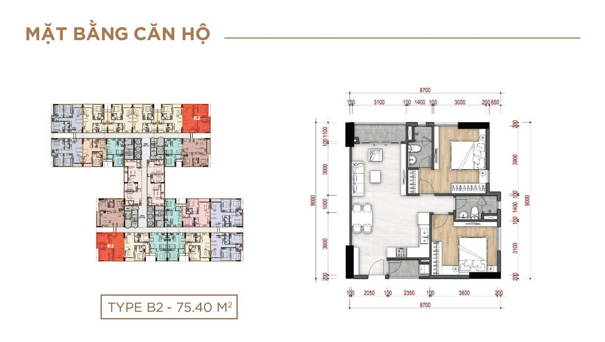 Thiết kế Căn hộ Type B2 – 75.40m2 La Partenza Nhà Bè