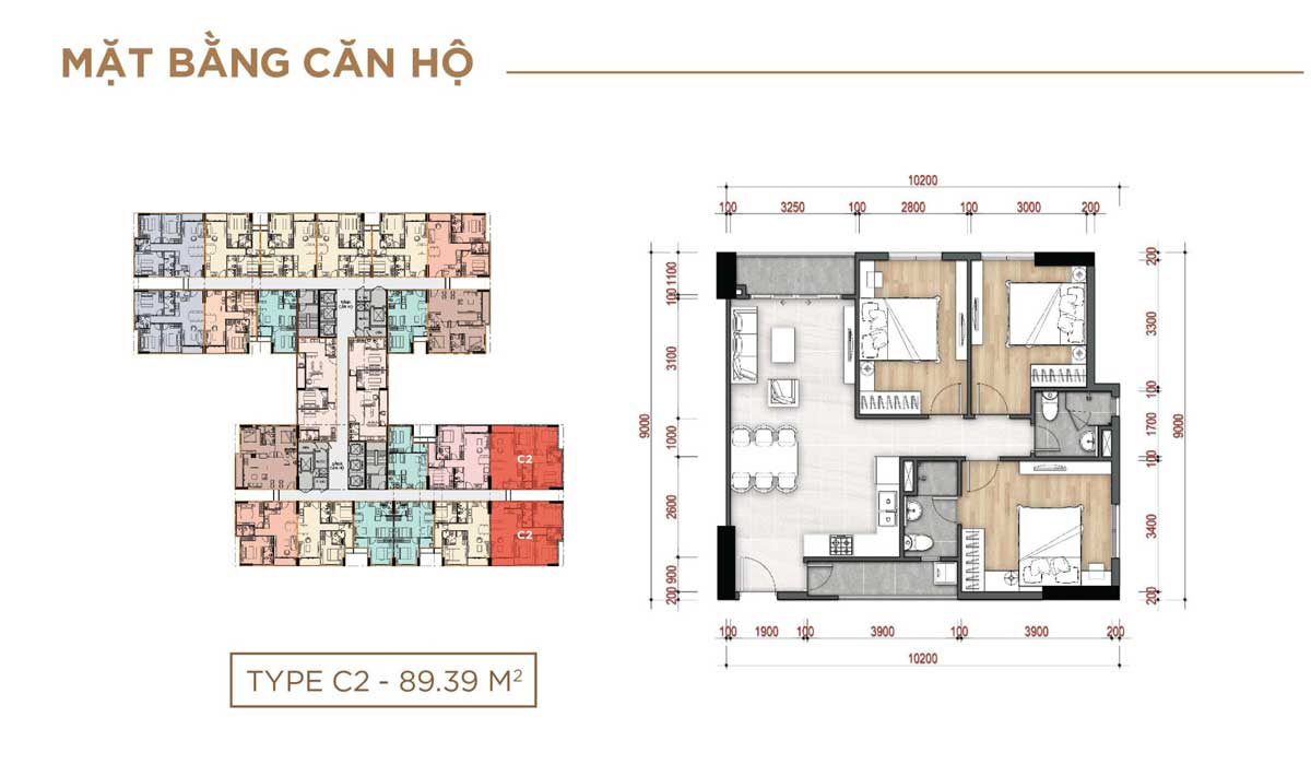 Thiết kế Căn hộ Type C2 – 89.39m2 La Partenza 