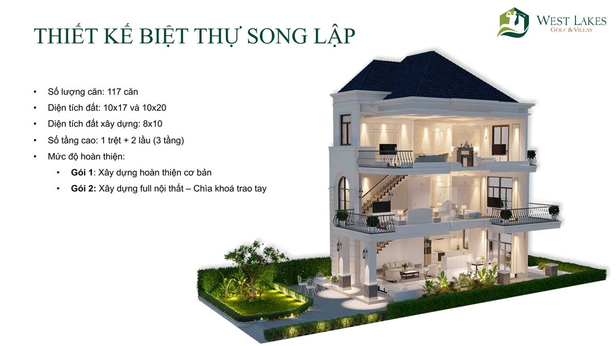 Thiết kế Biệt thự Song lập West Lakes Golf & Villas Long An