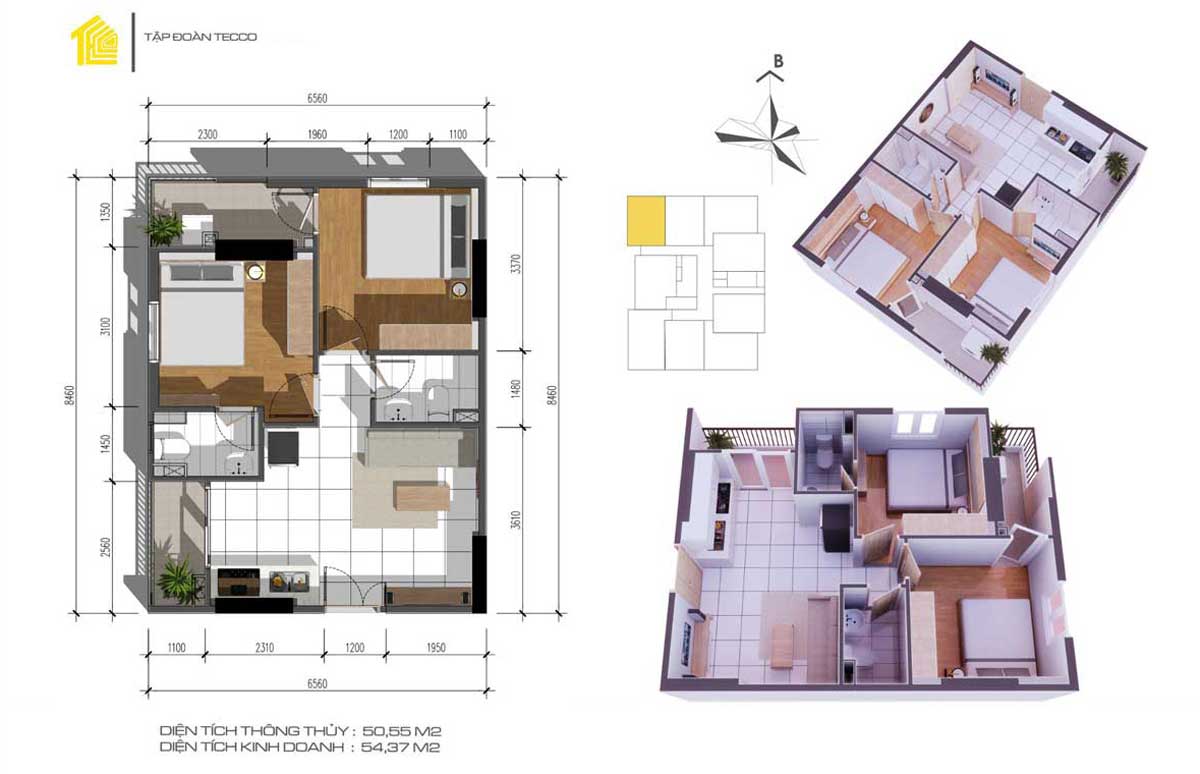 Thiết kế Căn 2PN 54m2 Dự án Fresia Garden Quận 9