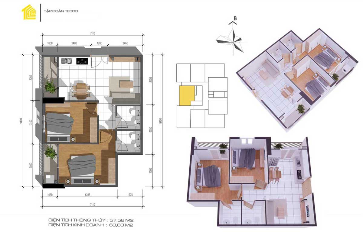 Thiết kế Căn 2PN 66m2 Dự án Fresia Garden Quận 9