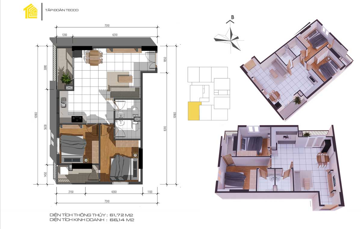 Thiết kế Căn 2PN 60m2 Dự án Fresia Garden Quận 9