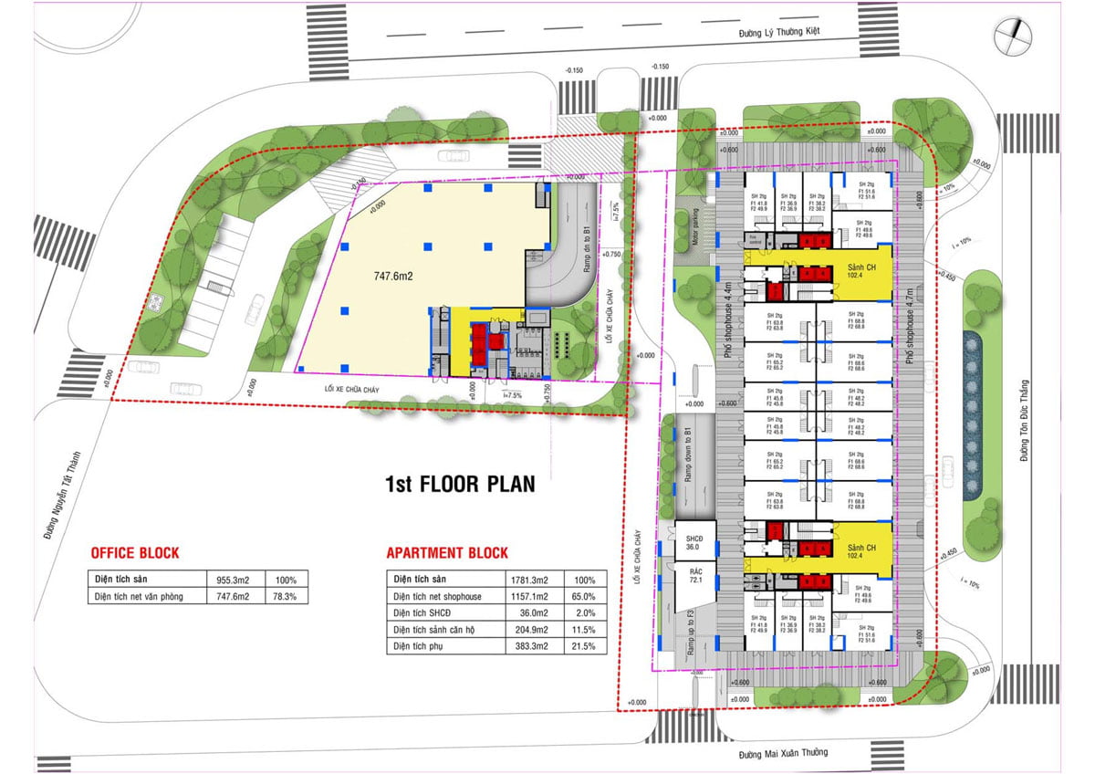 Mặt bằng Tầng 1 Dự án Căn hộ Grand Center Quy Nhơn