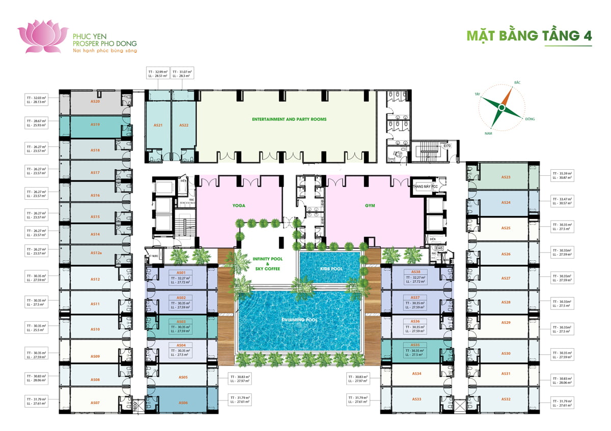 Mặt bằng Tầng 4 Dự án Phúc Yên Prosper Phố Đông Thủ Đức