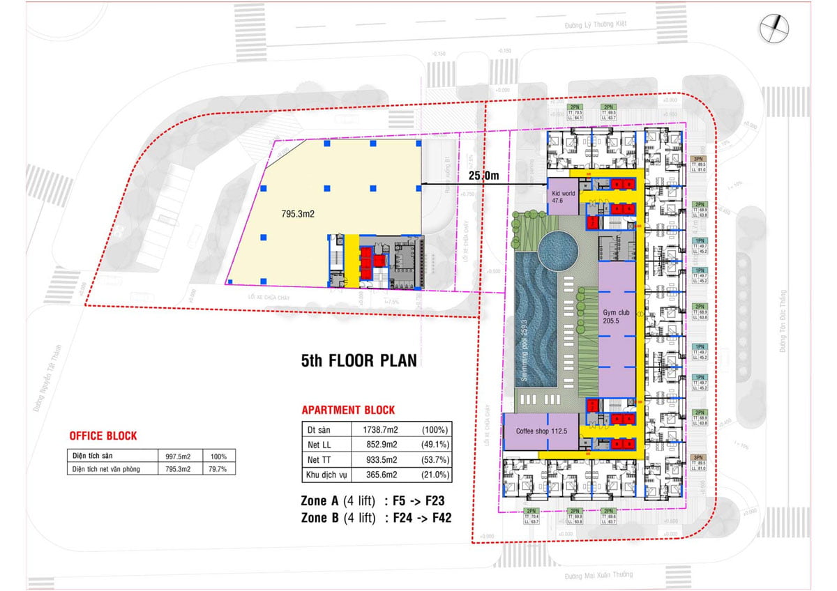 Mặt bằng Tầng 5 Dự án Căn hộ Grand Center Quy Nhơn