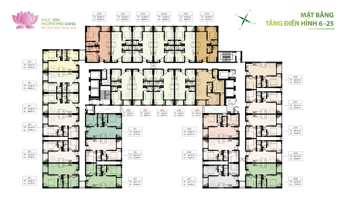 Mặt bằng Tầng 6 – 25 Dự án Phúc Yên Prosper Phố Đông Thủ Đức