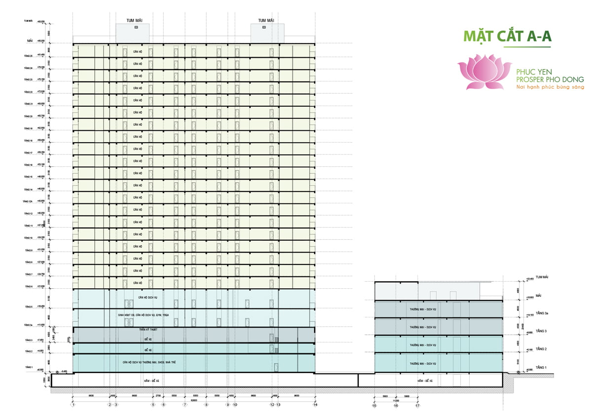 Mặt cắt AA Dự án Phúc Yên Prosper Phố Đông Thủ Đức