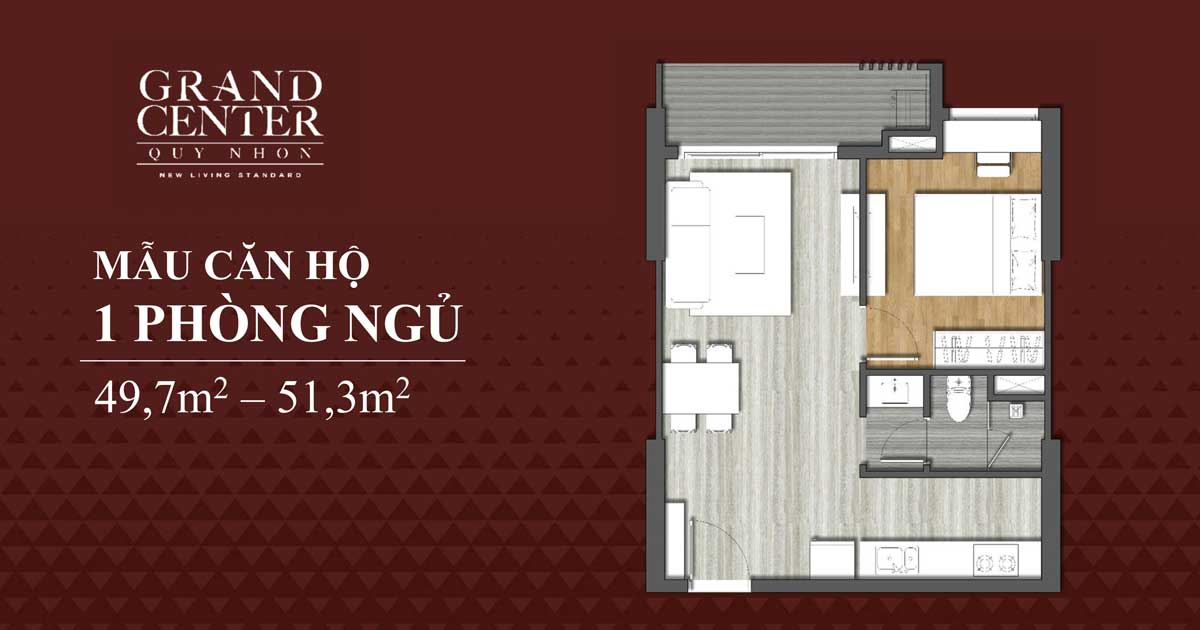 Thiết kế Căn hộ 1 Phòng ngủ Grand Center Quy Nhơn