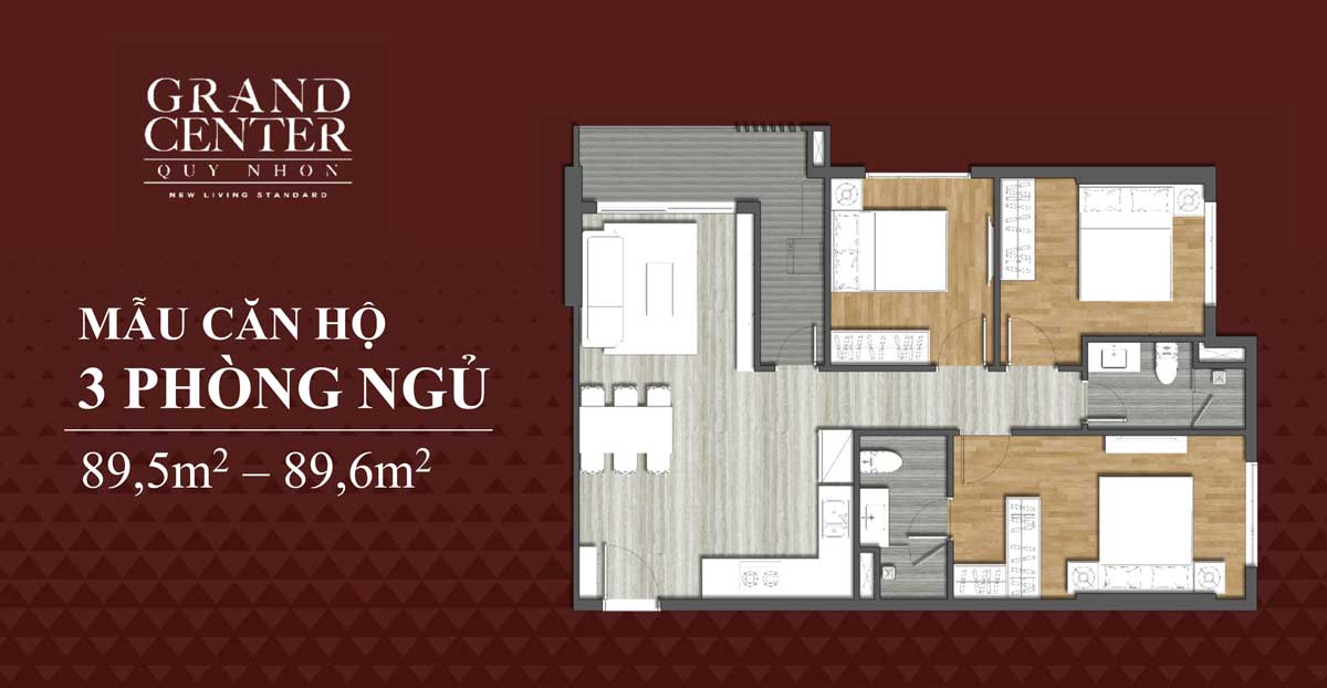 Thiết kế Căn hộ 3 Phòng ngủ Grand Center Quy Nhơn